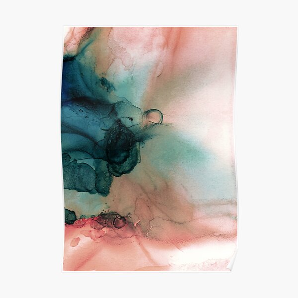 Blue and Peach Abstract Painting Poster
