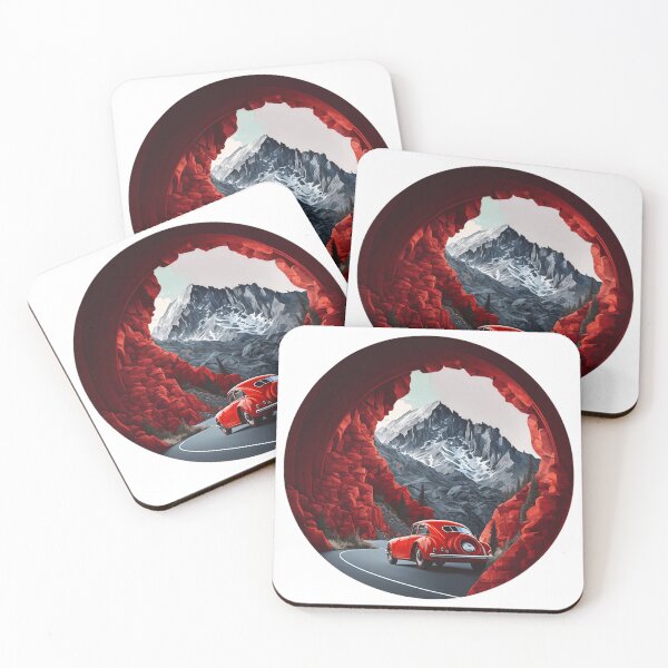 Item preview, A red car navigating a turn in the mountain designed and sold by Xiangster987.