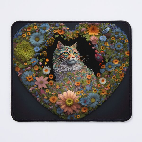 Item preview, A heart of love formed by the most beautiful flowers surrounding a cute cat designed and sold by Ideatopia.