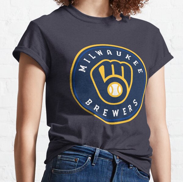 Milwaukee Brewers Helmet T-Shirt from Homage. | Gold | Vintage Apparel from Homage.