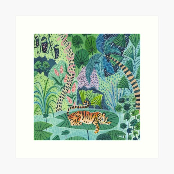 Wall Art Print, Curious Jaguar in the gold and green jungle