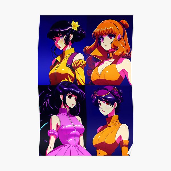 Schöne Japan Girls 90er Vintage Anime AI Art Poster