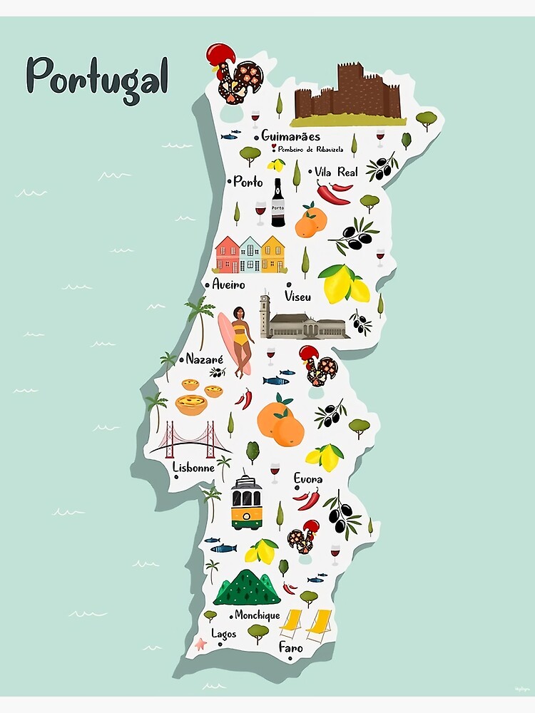 Portugal Illustrated map Premium Matte Vertical Poster sold by ...