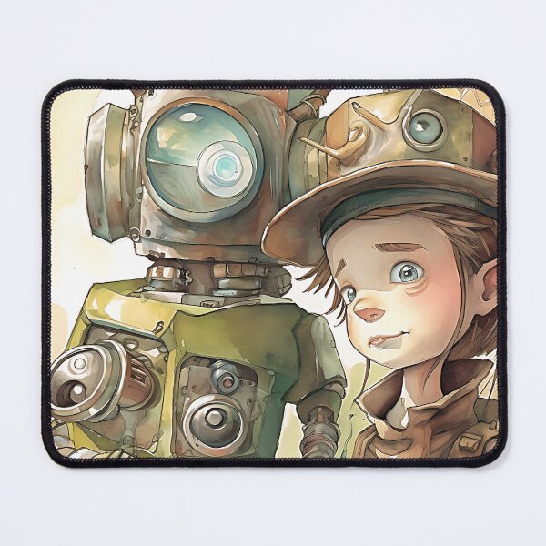 Item preview, A Boy and his Robot SteamPunk Fantasy Illustration designed and sold by ZvekiVintage.