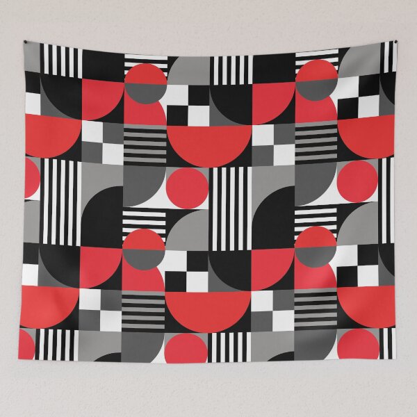 Item preview, Mid-Century Modern Geometric Shapes And Stripes No.2 Red, Gray, Black, White designed and sold by QuestingPixel.