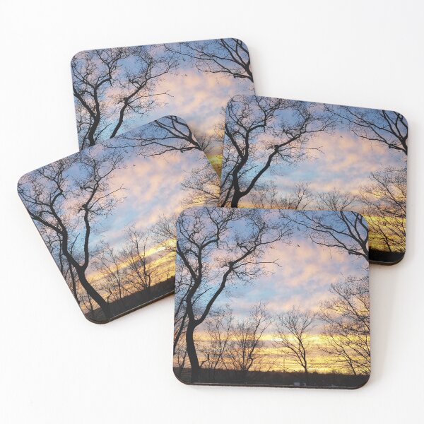 Item preview, Photography of sunset clouds in the winter forest designed and sold by JuliasArtWorld.