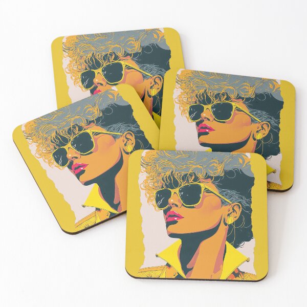 Item preview, retro portrait of woman wearing neon yellow glasses, 80s, pop art style designed and sold by Anastasias-Shop.