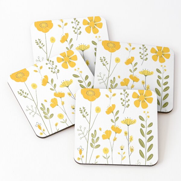 Item preview, Yellow Flowers and Stems with green leaves botanical Cute Boho Yellow Flowers Design designed and sold by AI Creations ⭐⭐⭐⭐⭐.
