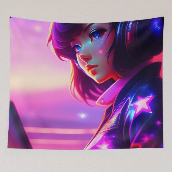 Item preview, Beautiful Cute Retrowave Cosmic Anime Girl AI Art designed and sold by unusualillusion.
