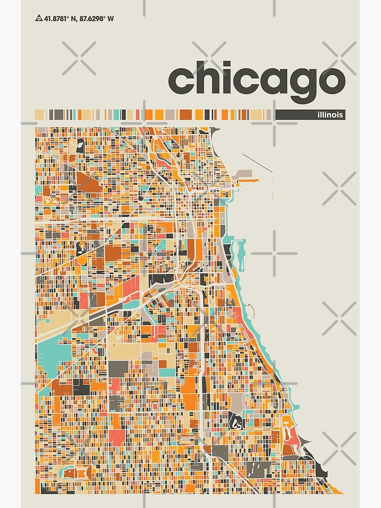 Disover Chicago Colorful Map, City Of Chicago Map Premium Matte Vertical Posters