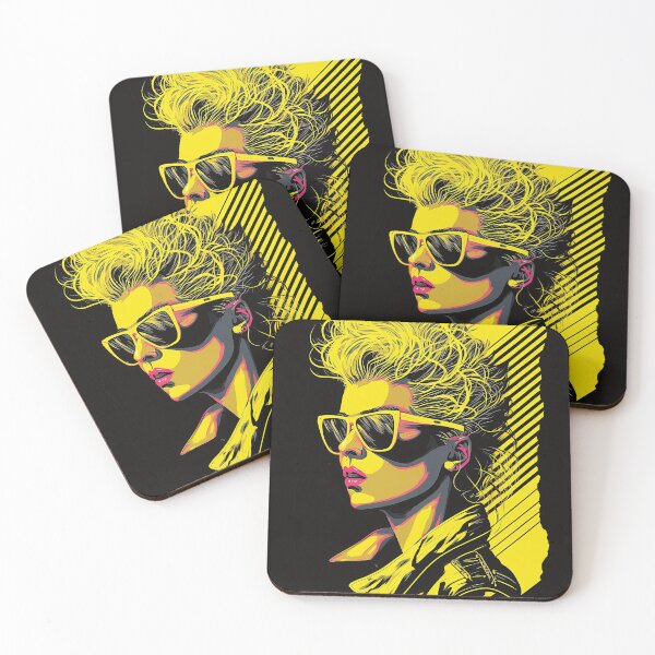 Item preview, retro portrait of woman wearing neon yellow glasses, 80s, pop art style designed and sold by Anastasias-Shop.