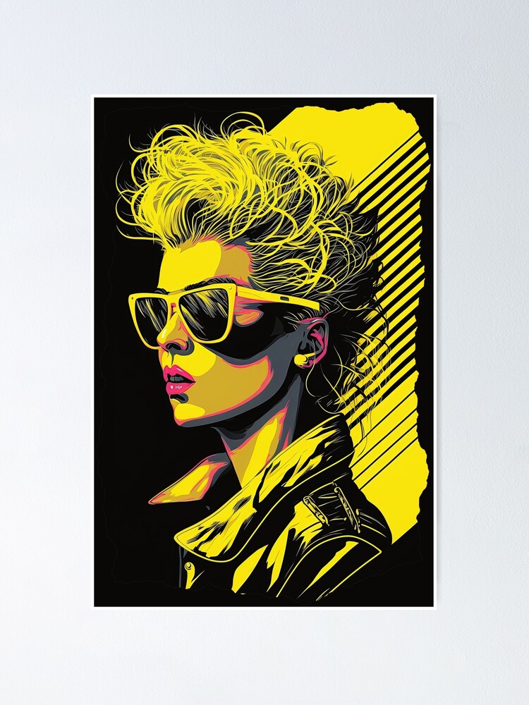 retro portrait of woman wearing neon yellow glasses, 80s, pop art style  Poster for Sale by Anastasia-Shkut