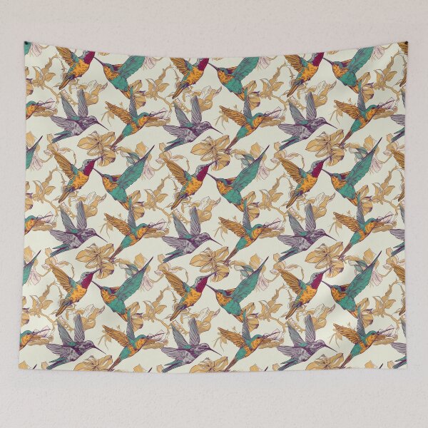 Item preview, Hummingbird Seamless Vintage Colorful Pattern V1 designed and sold by Family Journey with God.