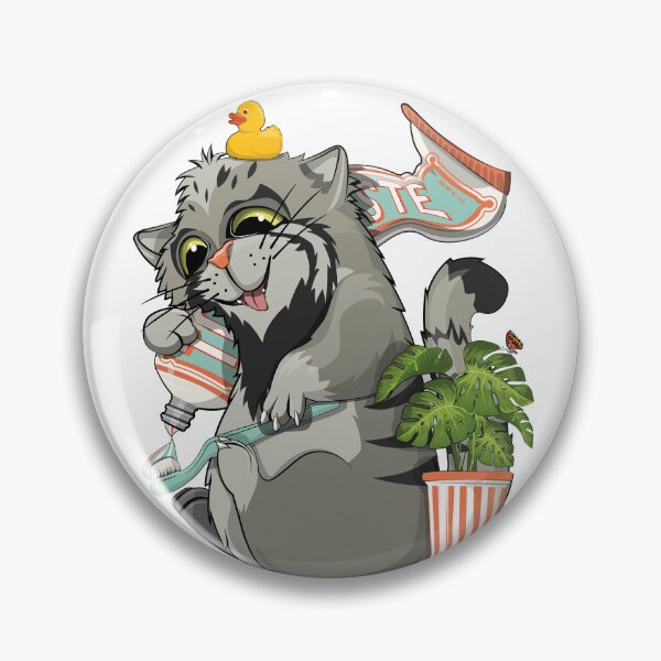 Item preview, Pallas Cat Cleaning teeth, funny cat bathroom art designed and sold by Wyattdesign.