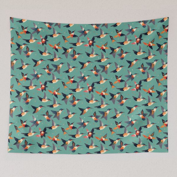 Artikelvorschau, Hummingbird Seamless Vintage Colorful Pattern V3 entworfen und verkauft von Family Journey with God.