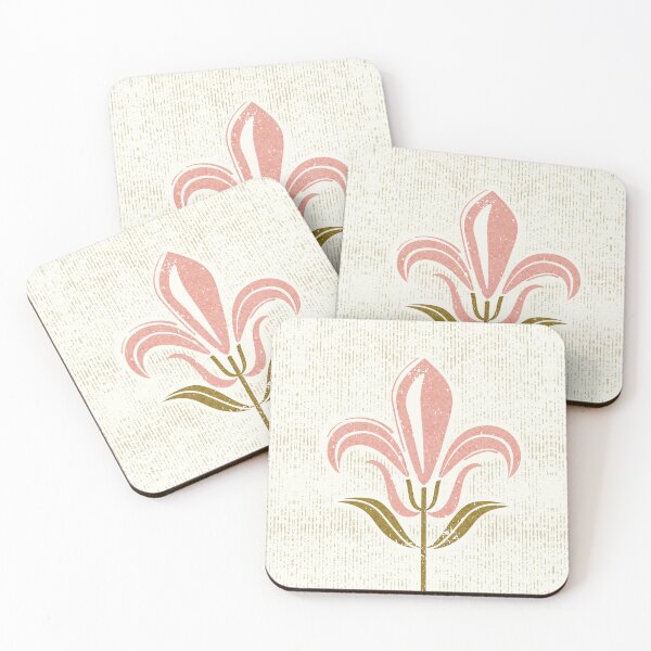 Item preview, Mod fleur-de-lis // natural white background coral lily flowers sunburst yellow leaves with grunge faux textured fresco look designed and sold by SelmaCardoso.