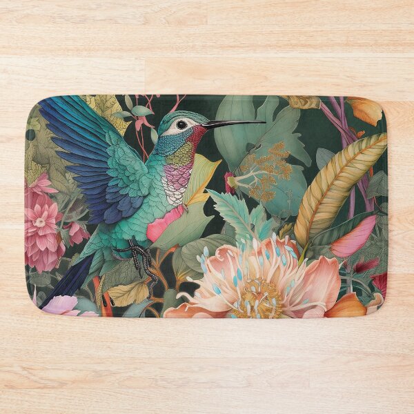 Item preview, hummingbirds flying and columbine tropical flowers designed and sold by AstraNovaStudio.