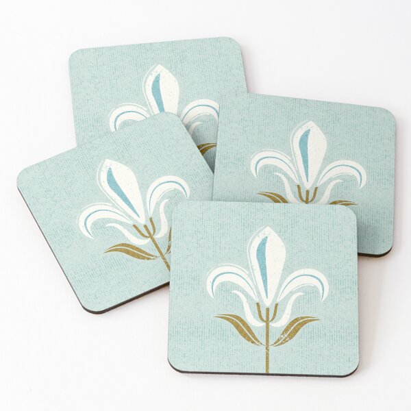 Item preview, Mod fleur-de-lis // sea glass background natural white lily flowers sunburst yellow leaves with grunge faux textured fresco look designed and sold by SelmaCardoso.