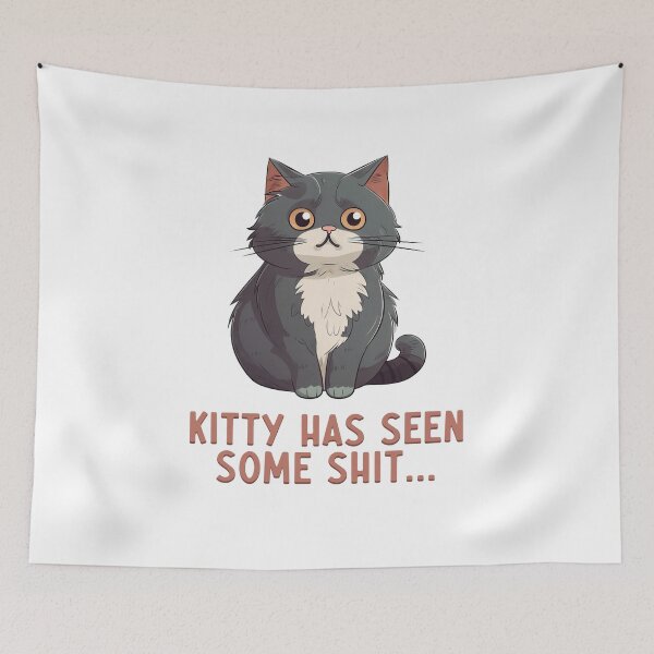 Item preview, Funny Cat - Kitty Has Seen Some Shit - Cute Hilarious Grey Cat designed and sold by JustSimpleUK.