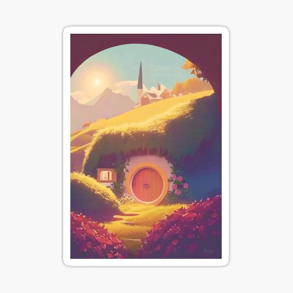 Item preview, Green Hills, Round Doors and Flowers - Travel Poster - Fantasy Funny designed and sold by Fenay Designs.