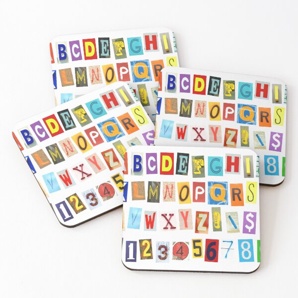 Item preview, Colorful alphabets , numbers and some signs and symbols cut out in newspaper on a white background designed and sold by isabel poulin.