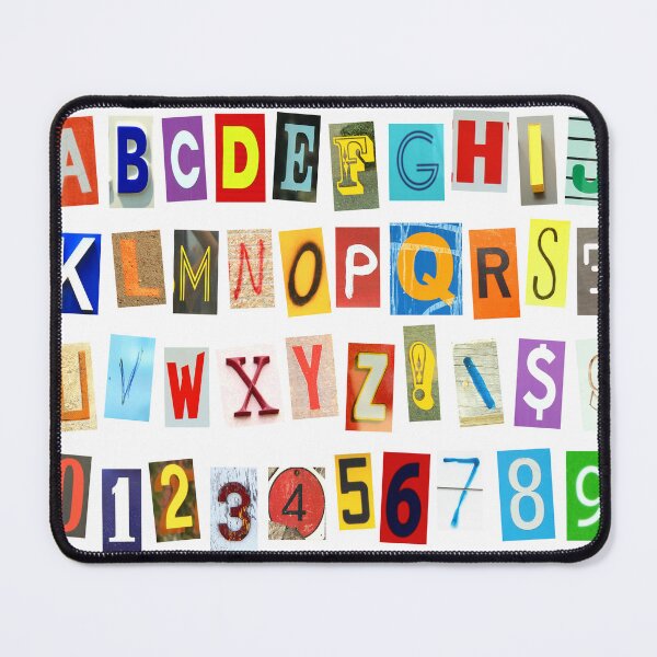 Item preview, Colorful alphabets , numbers and some signs and symbols cut out in newspaper on a white background designed and sold by isabel poulin.