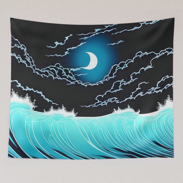 Item preview, Glowing Midnight Waves, ink drawing, Ai Generated Art  designed and sold by ACC .