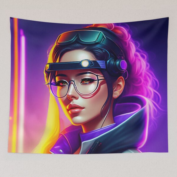Item preview, Sexy Asian Girl Scientist in Goggles Retrowave AI Art designed and sold by unusualillusion.
