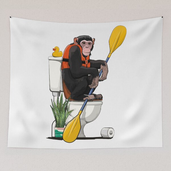 Aperçu de l'œuvre Chimpanzee on the toilet, funny bathroom humour créée et vendue par Wyattdesign.