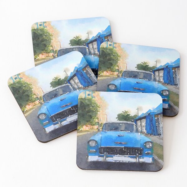 Item preview, Digital watercolor of blue classic american old car in Havana in Cuba designed and sold by isabel poulin.