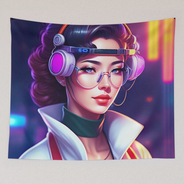Item preview, Sexy Asian Girl Scientist in Goggles Retrowave AI Art designed and sold by unusualillusion.