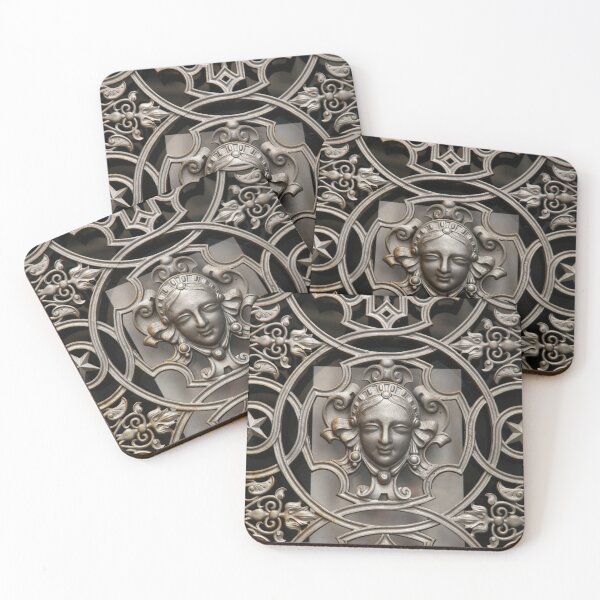 Item preview, Parisian decorative metal door window in silver color with a face in the middle designed and sold by isabel poulin.