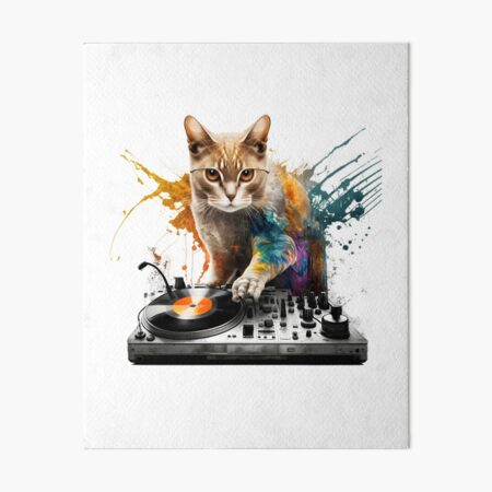 DJ Cat (Black) | Art Board Print