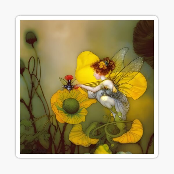 Dainty Fairy in Yellow Flower Sticker