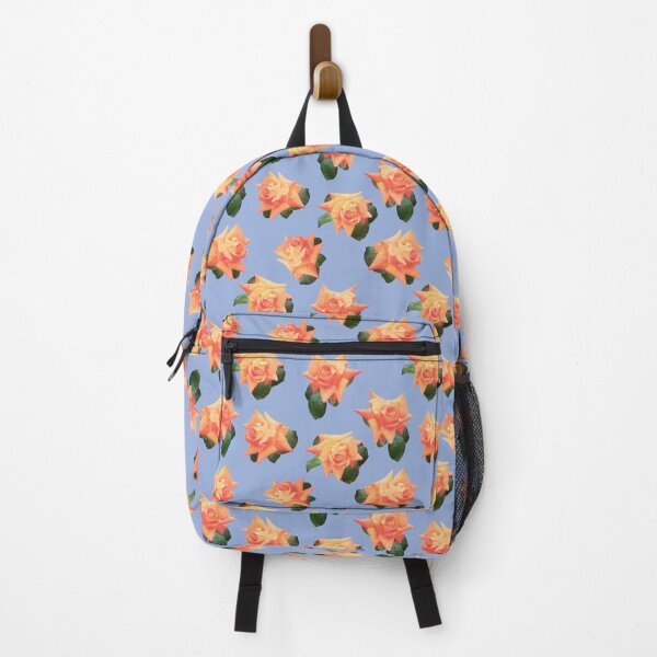 Item preview, Orange watercolor rose print on blue designed and sold by LittleBettyMakes.