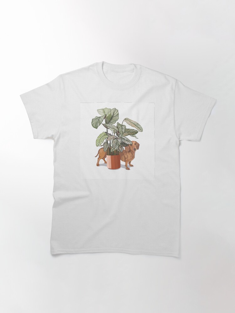 Thumbnail 3 of 7, Classic T-Shirt, Dachshund sausage dog with house plant designed and sold by rosalindjelbert.