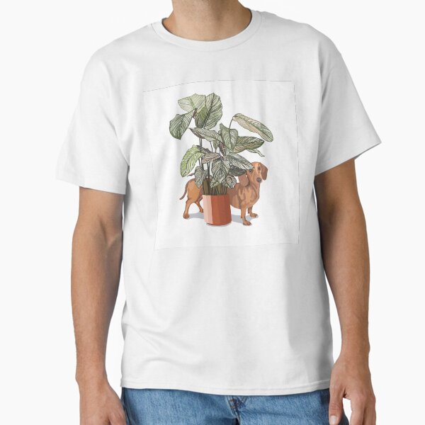 Dachshund sausage dog with house plant Classic T-Shirt
