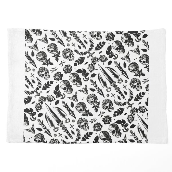 Black and White American Traditional Tattoo Design Pattern Throw