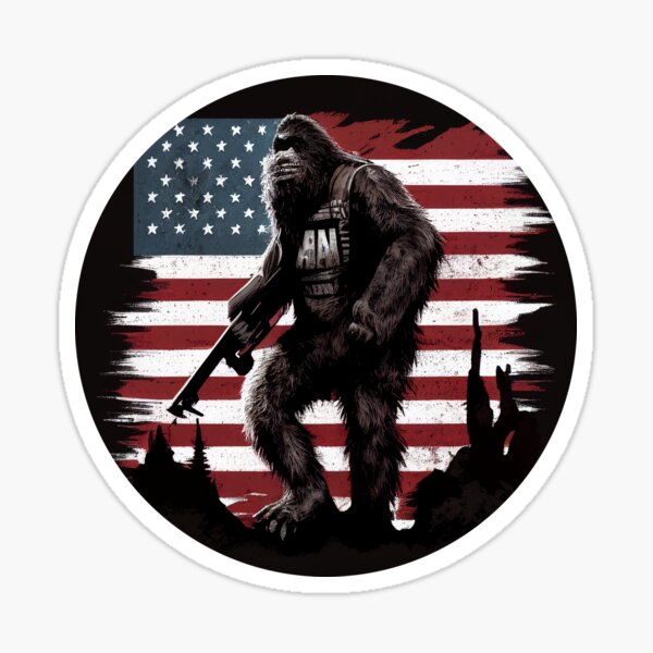 Item preview, The Patriotic Sasquatch Tactical Bigfoot with Rifle and American Flag  designed and sold by LivingBold.