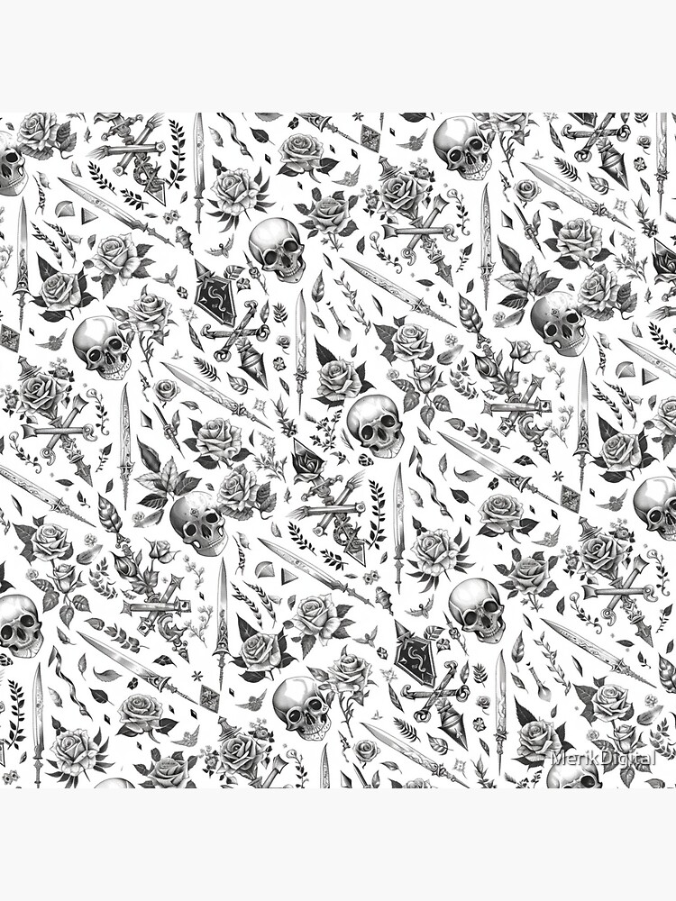 Black and White American Traditional Tattoo Design Pattern Throw