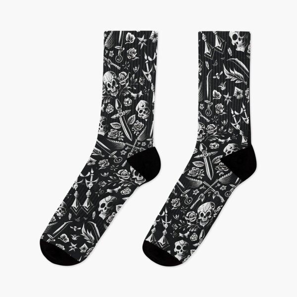 Item preview, Black and White American Traditional Tattoo Design Pattern designed and sold by MerikDigital.
