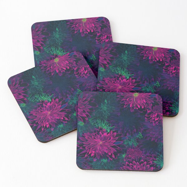 Item preview, bioluminescent fluorescent flower pattern on dark background designed and sold by UmagineArts.