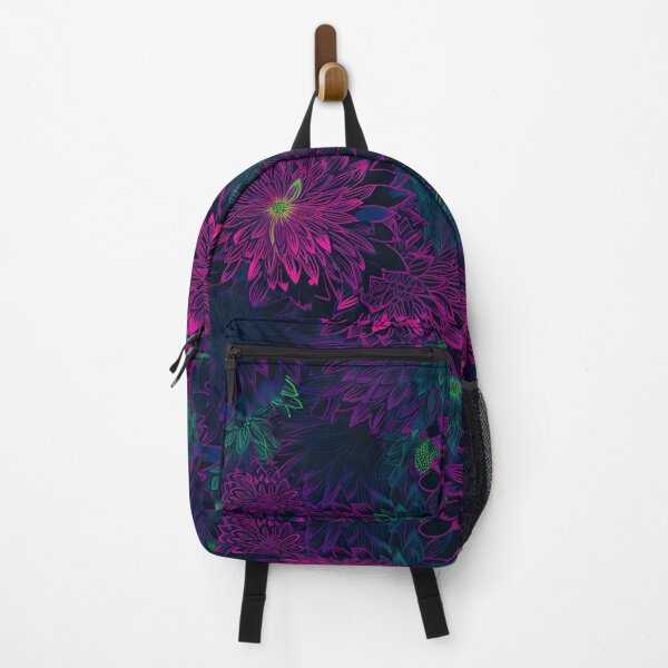Item preview, bioluminescent fluorescent flower pattern on dark background designed and sold by UmagineArts.