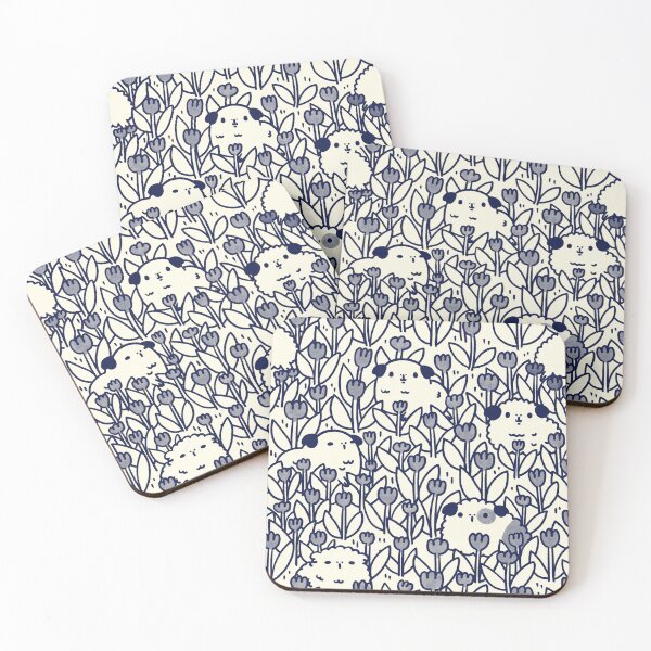 Item preview, Teddy Guinea pigs and Flowers Pattern in Navy Blue and Ivory designed and sold by Miri-Noristudio.