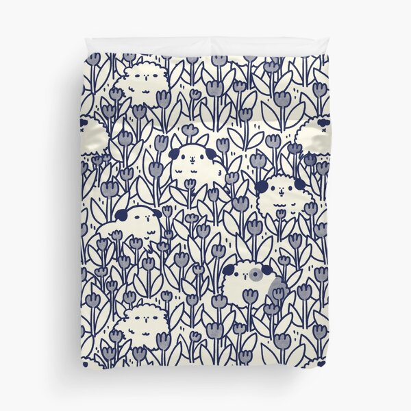 Item preview, Teddy Guinea pigs and Flowers Pattern in Navy Blue and Ivory designed and sold by Miri-Noristudio.