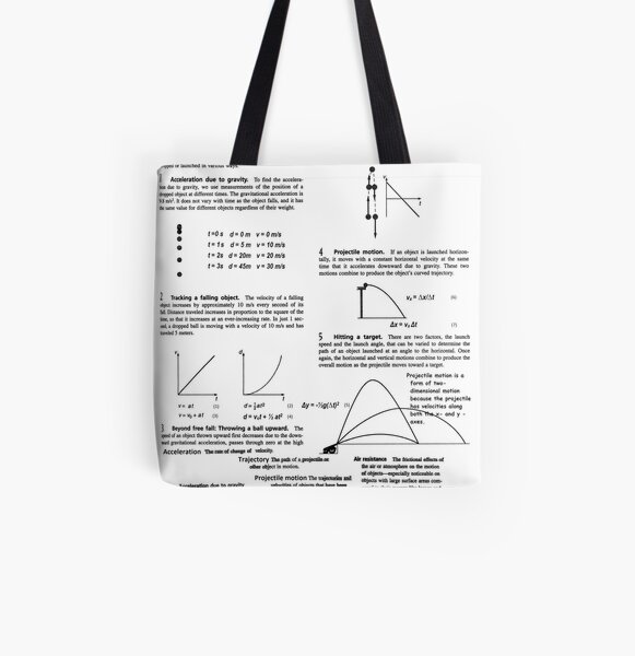 General Physics, PHY 110. Chapter 3. Falling Objects and Projectile Motion All Over Print Tote Bag