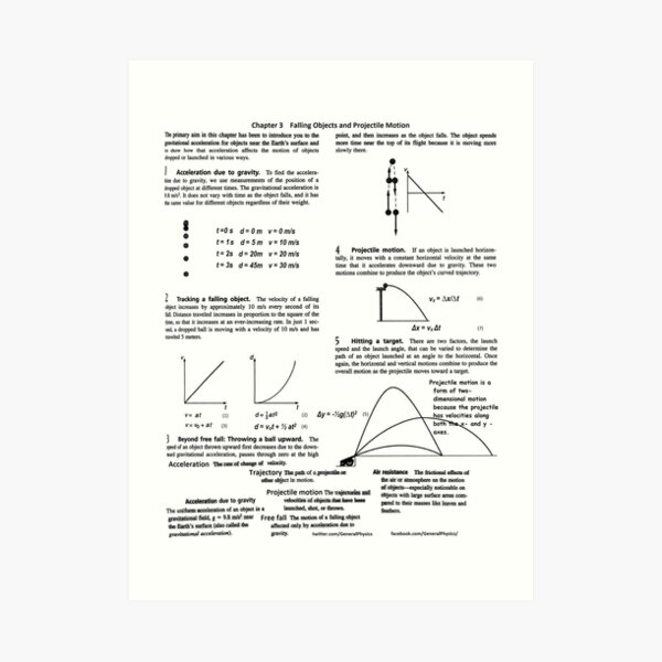 General Physics, PHY 110. Chapter 3. Falling Objects and Projectile Motion Art Print