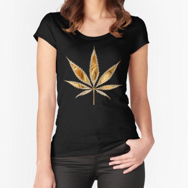 Marijuana leaf as if reflective gold Fitted Scoop T-Shirt