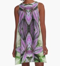 Plant Pattern Purple Leaves A-Line Dress