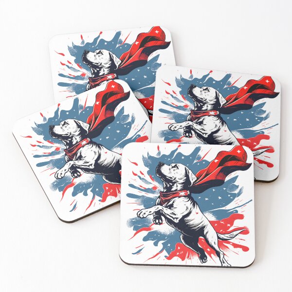 Item preview, dog wearing an American flag cape, leaping through the air designed and sold by Mikhail Palinchak.